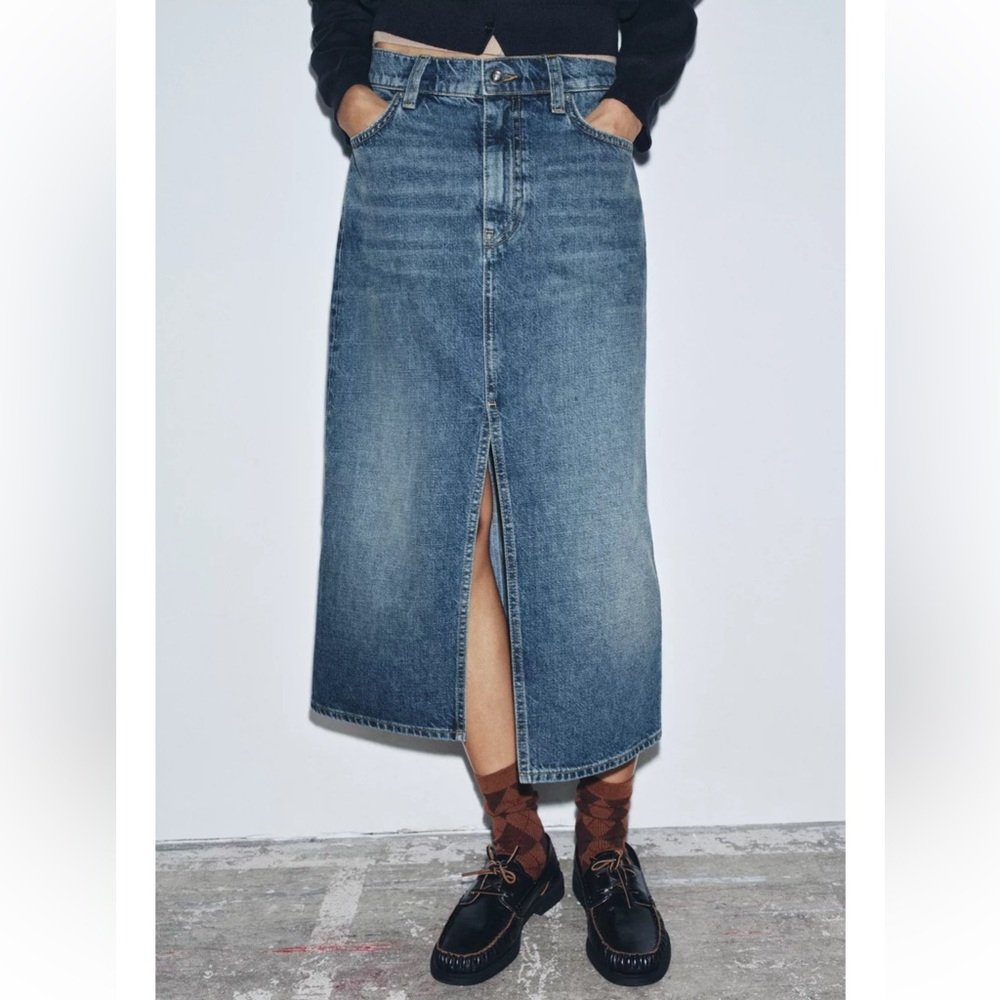 Zara Denim Skirt with Front Slit NWT
